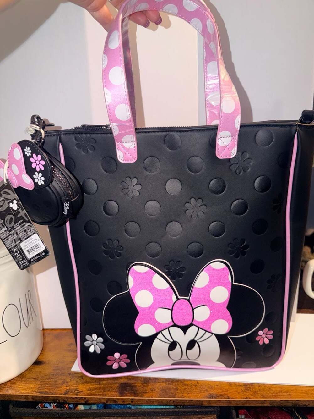 Disney Loungefly Minnie Mouse Floral Rock The Dots Tote With Coin Bag